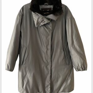 Coach Gray Down Jacket Coat with Real Fur Collar Size XS oversized